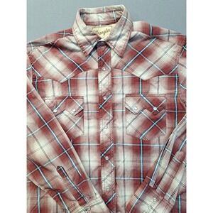 Wrangler Retro Style Mens Western Shirt Small Pearl Snap Sawtooth Pockets Plaid